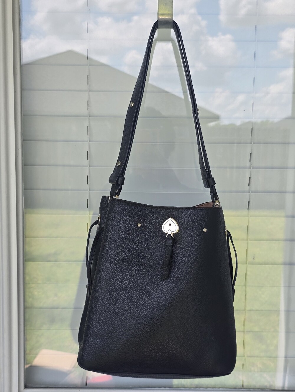 Kate Spade New York Black Pebbled Leather Shoulder Hobo Bag Spade Hardware 10x10 - Picture 5 of 16